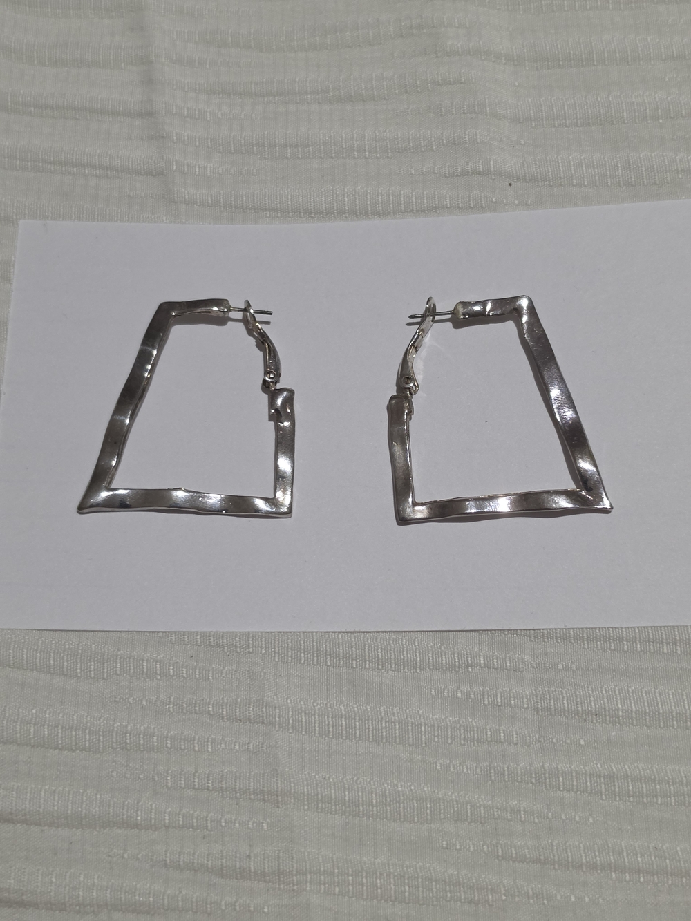 Silver Geometric Square Hoop Earrings - Vintage